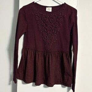 Knox Rose Plum Baby Doll Crochet/Lace Applique' Top Women's XS